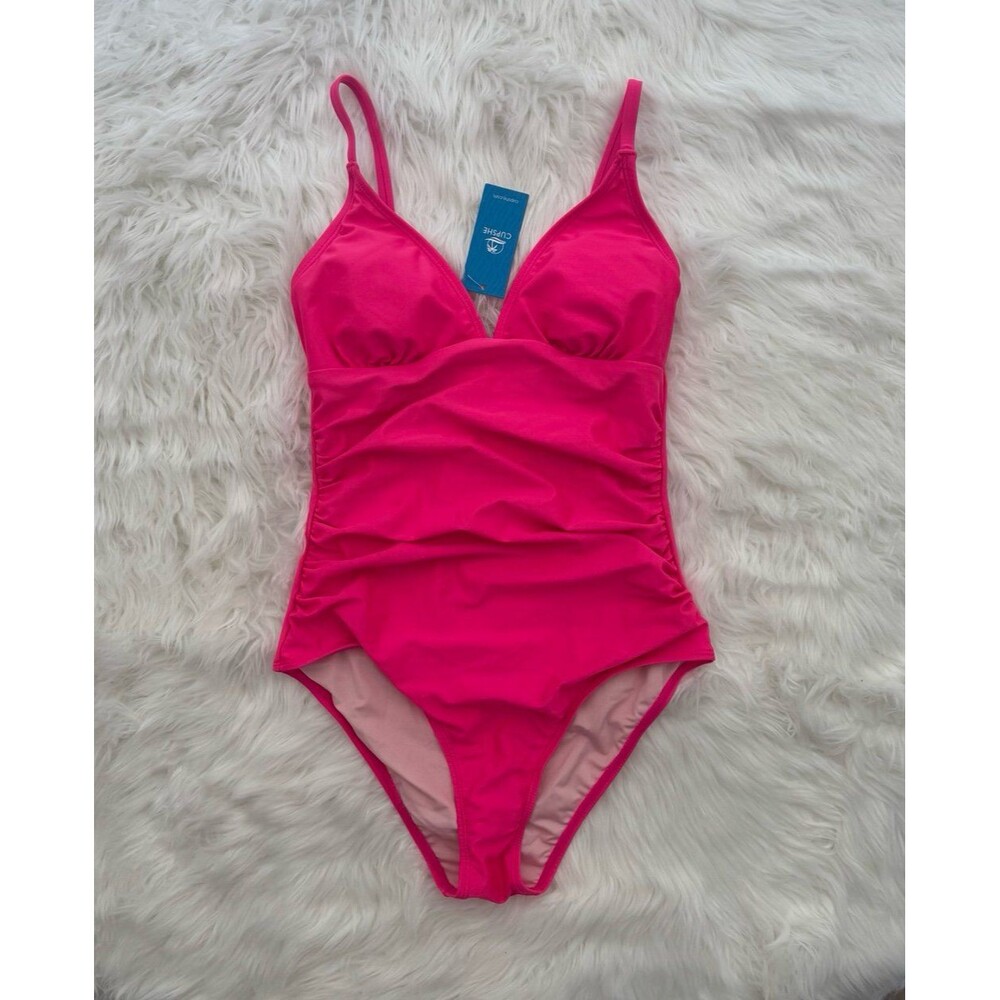 Cupshe Pink Solid Ruched One-Piece Swimsuit Size Small